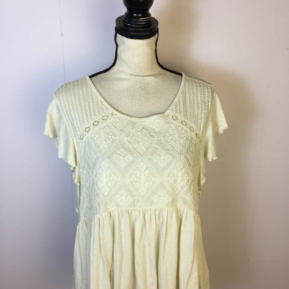 Lucky Brand Blouse Top Sz L Womans Ivory Cream Linen Knit Embroidered Lace Boho - Picture 4 of 16